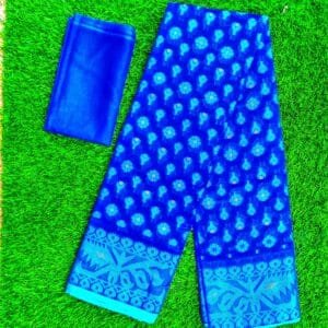 জামদানি শাড়ি নাকফুল ডিজাইন ব্লাউজ সহ (নীল কালার)