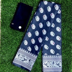 কাতান শাড়ি পানপাতা ডিজাইন ব্লাউজ সহ(কালো কালার)