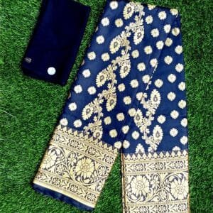 কাতান শাড়ি লতা ডিজাইন ব্লাউজ সহ(কালো কালার)